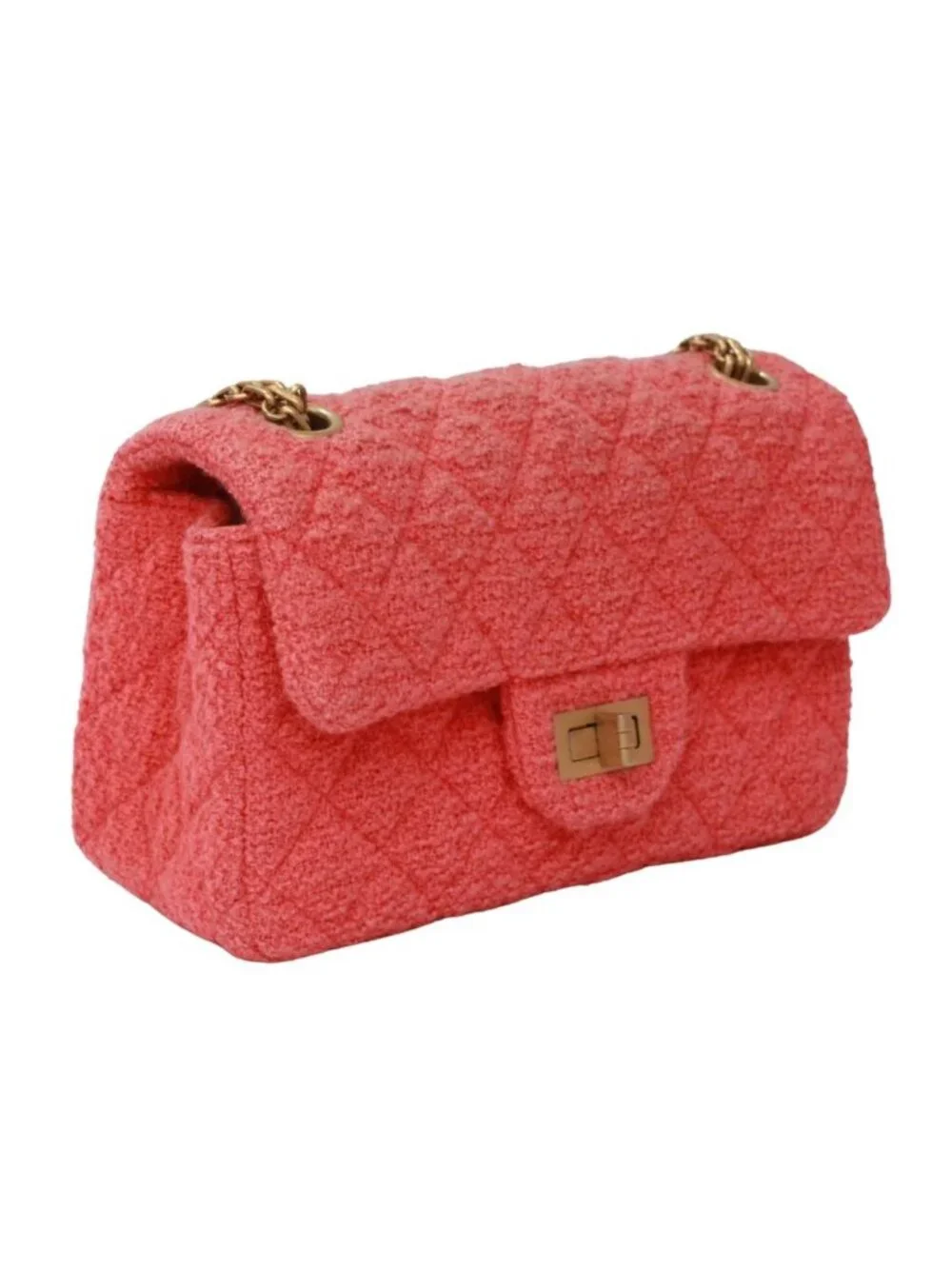 Chanel 2.55 Chain Tweed Pink Shoulder Bag Gold
